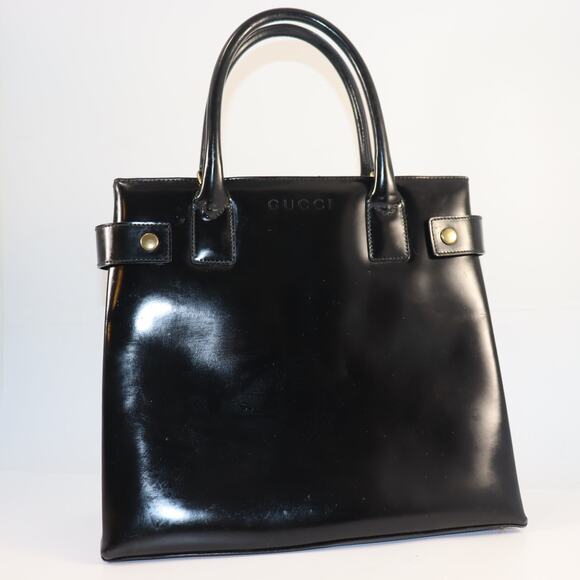 Vintage Gucci Black Patent Leather Structured Tote - Picture 1 of 11
